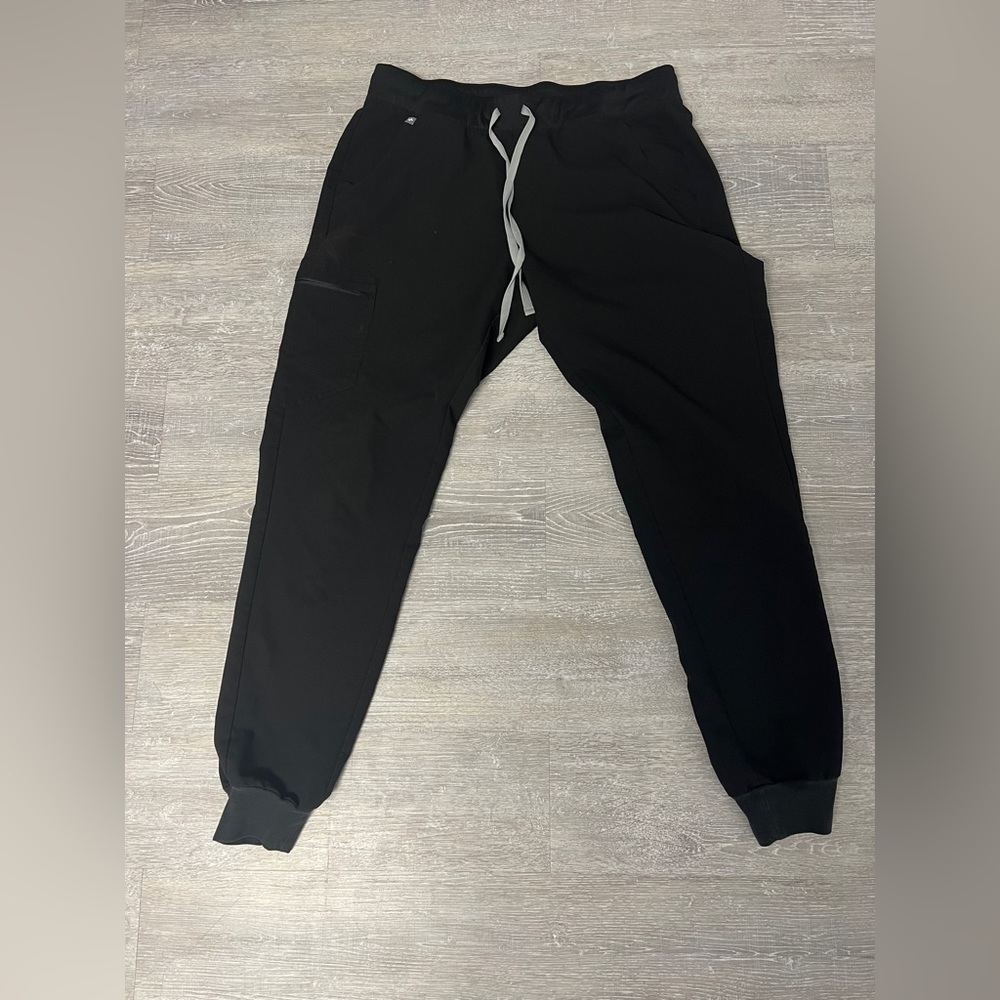 Fig jogger bottoms, black, size Large/Tall, little bleach stains on left hip